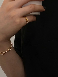 Minimalist 925 sterling silver rice grain style gold ring and chain bracelet set for women