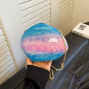 Evening Clutch Bag Acrylic Shell Marble Texture Watermelon Shape Gold Chain Crossbody Handbag For Women Party Dinner