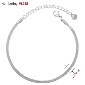 Detail showing 2.65mm silver snake chain bracelet with adjustable lobster clasp and tag