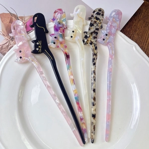 Bastoncino Per Capelli In Acetato Vintage Simpatico Gatto Cartone Animato Forcina Con Strass Per Donne Accessori Per Chignon