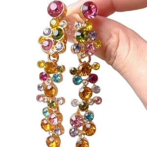 Sparkling crystal tassel earrings with colorful rhinestones in a wheat-shaped design