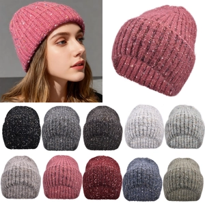 Winter Beanie Hat For Women Ribbed Knit Warm Acrylic Speckled Tweed Cuffed Slouchy Versatile Skull Cap