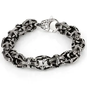 Men Cross Bracelet Vintage Gothic 316L Stainless Steel Link Chain Jewelry Retro Punk Style Heavy Metal Accessory