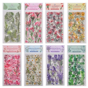 Pack of 8 botanical floral PET stickers with gold stamping for DIY scrapbooking