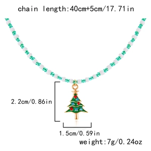 Detailed size specifications for handmade beaded Christmas tree pendant necklace