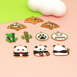 Chinese style gold enamel giant panda charms for DIY earrings and bracelet jewelry making