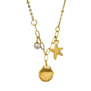 18k gold plated stainless steel starfish shell and zircon necklace for women