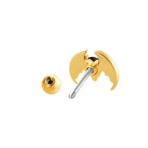 Golden bat stud earring with copper zircon heart chain and stainless steel screw post