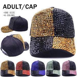 Sparkly Rhinestone Baseball Cap Cotton Color Block Checkerboard Sun Hat For Women Men Adjustable Streetwear Fashion