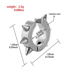Detailed view of silver punk spike ear cuff with precise measurements and weight