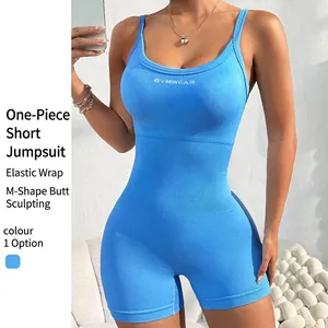 Combinaison de Yoga une Pièce Nervurée Sans Couture Femme Remonte-Fesses Dos Nu Sportif Romper Top And Bottom
