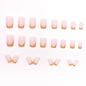 Orange matte French tip press-on nails set with 24 pieces on a clean white background