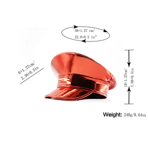 Size specifications for red laser patent leather captain hat with 58cm circumference