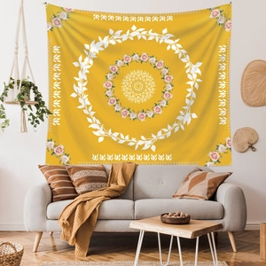 Bohemian yellow floral mandala tapestry for aesthetic living room wall decor
