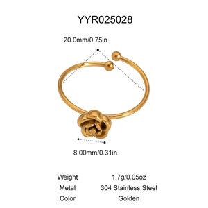 Detailed specs of adjustable golden 304 stainless steel rose ring with dimensions