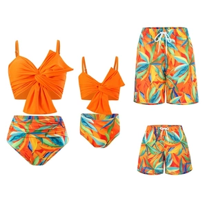 Family Matching Swimwear Tropical Print Bikini Swimsuit And Beach Shorts For Men Women Boys Girls Vacation High Stretch