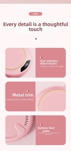 Pink smart coaster with LED temperature display, rose gold trim and anti-slip base details