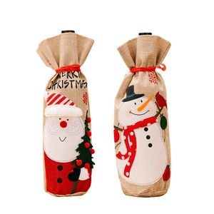 Housses de bouteilles de vin en toile de jute Noël avec broderie Père Noël et bonhomme