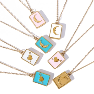 18K gold plated stainless steel necklaces with heart and moon enamel photo lockets