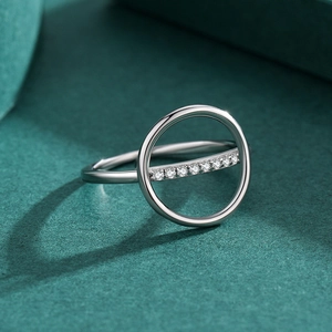 Minimalist 925 sterling silver geometric ring with shimmering cubic zirconia accents