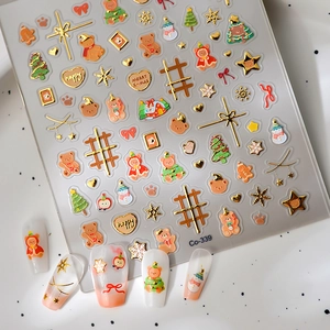 Christmas Nail Art Stickers 5D Embossed Bronzing Winter Holiday Theme Self Adhesive Decals For Manicure