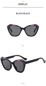 Cat eye glasses frame in black with color-blocking details and blue light filter lens