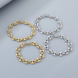 Minimalist 304 stainless steel pig nose chain bracelets in gold and silver finish