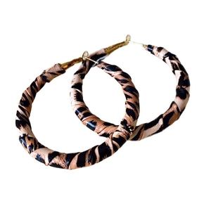 Vintage leopard print hoop earrings in brown and black with gold pins for women