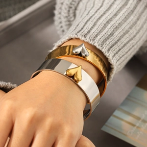 Stainless Steel Heart Cuff Bracelet Two Tone Gold Silver Open Bangle Fashion Jewelry For Women Minimalist Style