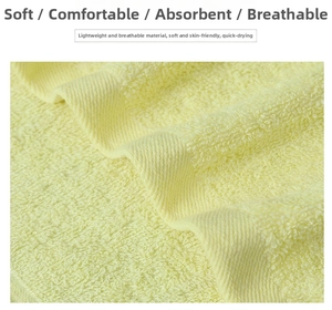 Macro shot of absorbent light yellow cotton towel with thick looped pile texture