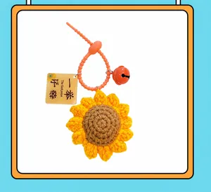 Detailed dimensions and weight of the handmade crochet sunflower keychain charm