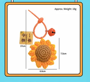 Detailed dimensions and weight of the handmade crochet sunflower keychain charm