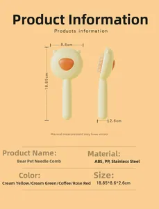Detailed dimensions of the bear-shaped pet slicker brush made of stainless steel