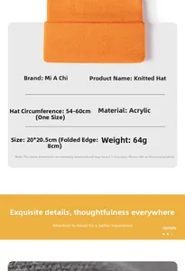 Detailed size chart for orange knitted beanie with 54-60cm head circumference