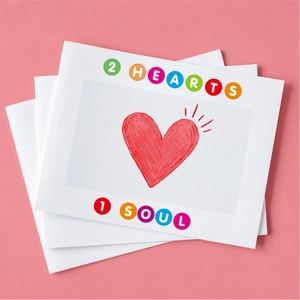 Detail of 0.5-inch alphabet letter stickers on heart cards for DIY scrapbook projects