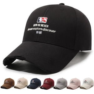 Vintage Baseball Cap Cotton Letter Embroidery Distressed Worn Edge Adjustable Streetwear Casual Unisex Sun Hat
