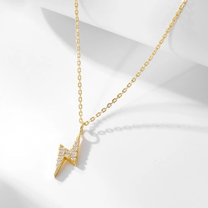 Lightning Bolt Pendant Necklace 925 Sterling Silver Gold Plated Cubic Zirconia Minimalist Jewelry For Women