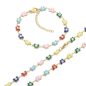 Colorful enamel butterfly and bear charm necklace with gold chain for vacation style