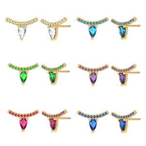 Teardrop Cubic Zirconia Stud Earrings With 925 Sterling Silver Earring Post Copper Eyelash Design Jewelry For Women