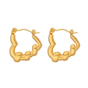 French vintage 18K gold plated heart stud earrings with abstract twisted metal design