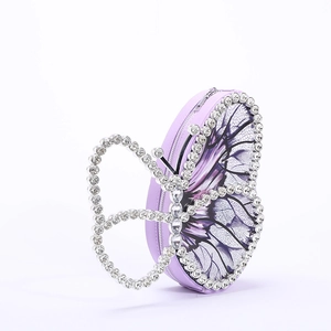 Sparkling purple butterfly evening bag with rhinestone trim and decorative handle