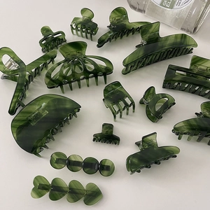 Green marble acetate hair claw clip set for elegant updo hairstyles and accessories