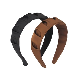 Fashionable pleated fabric wide headbands for women in black and brown colors