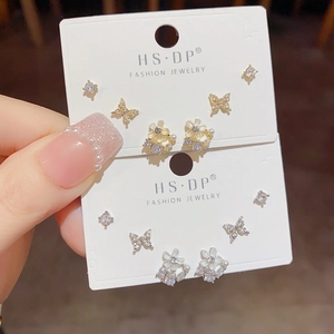 Butterfly Flower Stud Earrings With 925 Sterling Silver Earring Post Zircon Faux Artificial Pearl Dainty Elegant Jewelry For Women
