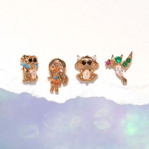 Cartoon Animal Stud Earrings Copper Zircon Silver Earring Post Cute Dog Character Raccoon Hummingbird Jewelry For Girls