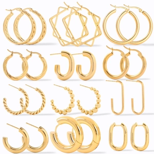 Geometric Stainless Steel Hoop Earrings 18K Gold Plated Minimalist C-Shape Twisted Design Jewelry For Women