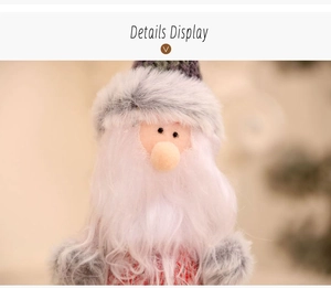 Detailed macro view of plush Santa Claus ornament featuring soft faux fur beard and grey hat