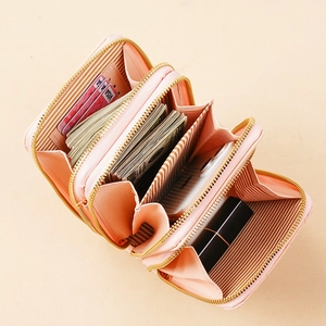 Pink multi-layer crossbody phone bag with large capacity and triple zipper pockets
