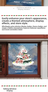 Detailansicht der festlichen Weihnachtsbaum-Fensteraufkleber mit Merry Christmas Text