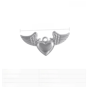 Detailed size view of a 40x20mm stainless steel angel wing heart pendant for jewelry making